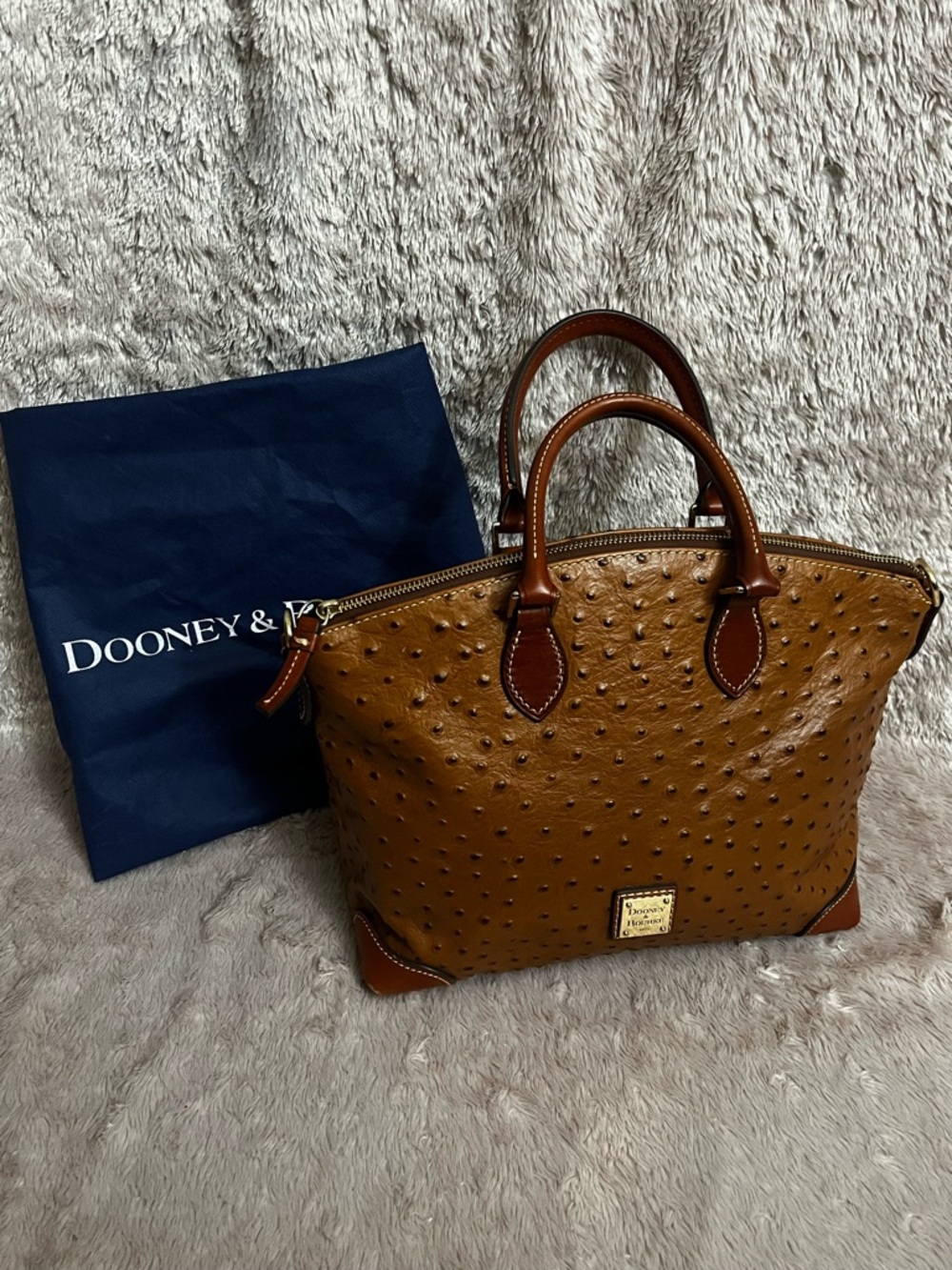 Dooney & Bourke Brown Ostrich Embossed Leather Satchel